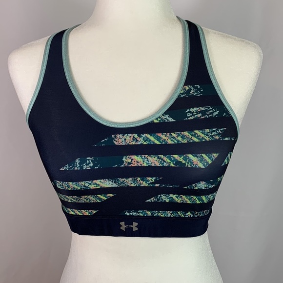 Under Armour Blue Striped Compression Sports Bra - Picture 1 of 7